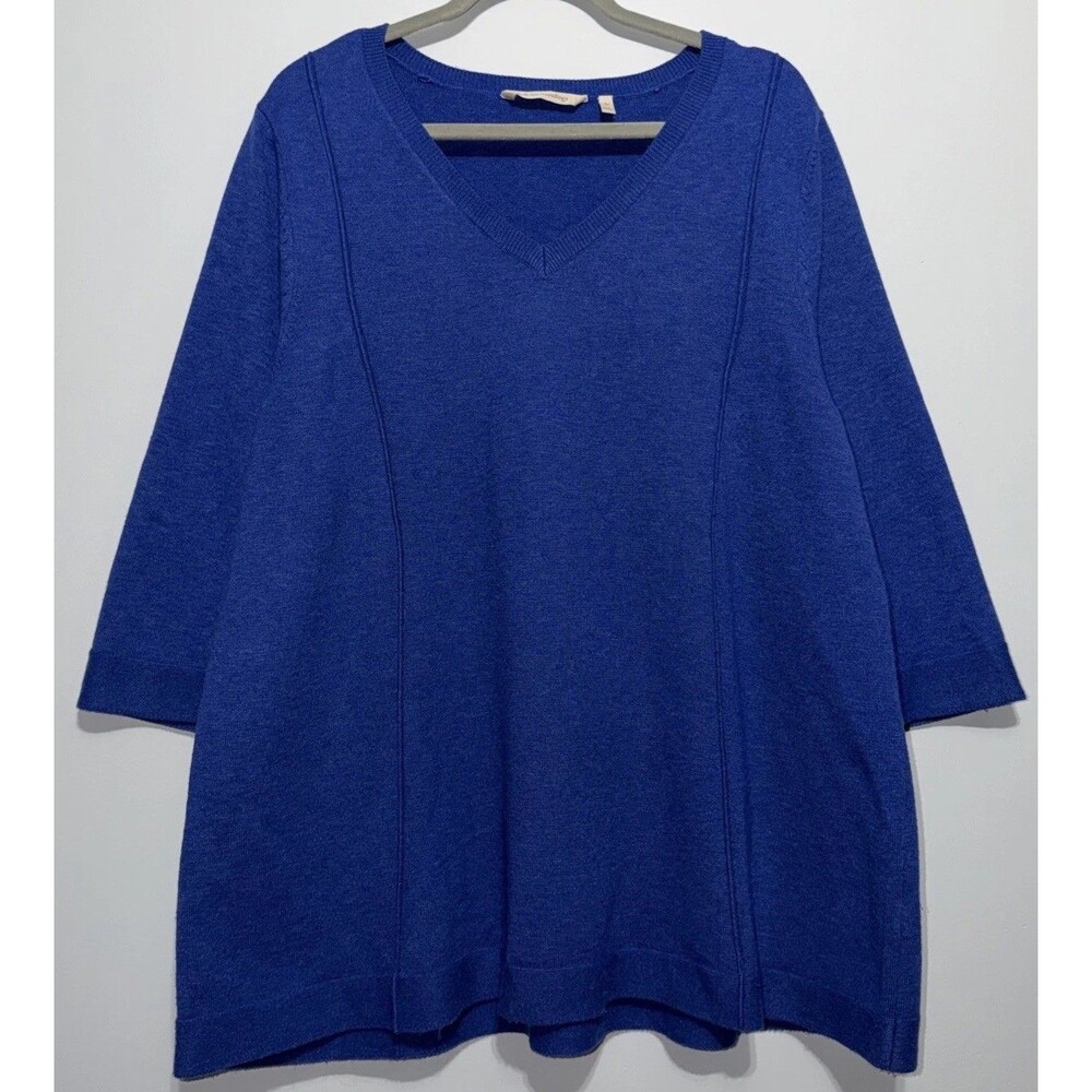 Soft Surroundings Sweater Womens XL Blue V-Neck 3/4 Sleeve Tunic